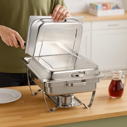 Blulu 2 Pack Hinged Dome Cover with Handle, 21. 65 x 13 x 2. 56 Inch, Steam Table Pan Hotel Pan Cover Stainless Steel Hinged Dome
