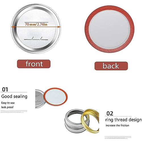 BSL 48 Pcs Canning Lids with Rings, Premium Mason Jar Lids for Regular Mouth Jars, Food Grade Material, 100% Fit for 70mm Jars - style: 24Lids + 24Rings for Regular Mouth Jar