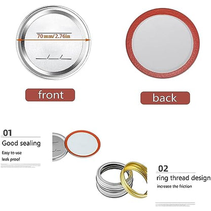 BSL 48 Pcs Canning Lids with Rings, Premium Mason Jar Lids for Regular Mouth Jars, Food Grade Material, 100% Fit for 70mm Jars - style: 24Lids + 24Rings for Regular Mouth Jar