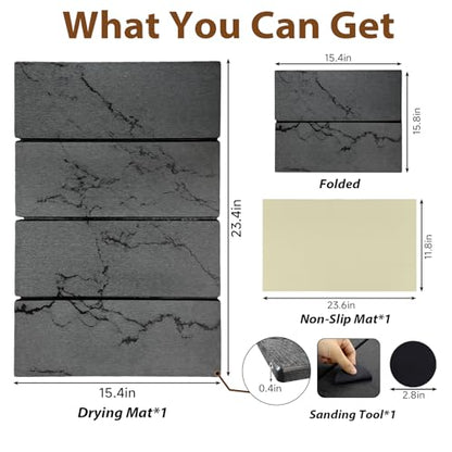 Large Stone Dish Drying Mat for Kitchen Counter,24"(L)×16"(W),Quick Dry Super Absorbent Drying Matt Kitchen Counter,Collapsible Diatomaceous Earth Dish Mats,for Dishes Bottles Cups,Any Countertop - color: Gray