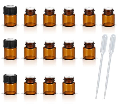 50Pack Set 1ML Amber Glass Bottle with Orifice Reducer and Cap Small Essential Oil Vials (1ML) - size: 1ML