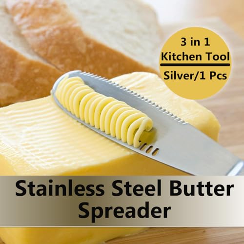 AKOAK 1 Pack Stainless Steel Butter Spatula, 3 in 1 Kitchen Gadget for Shredding Fruits and Vegetables, Breakfast, Butter, Cheese and Jam