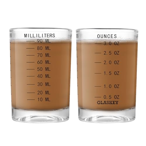 GLASKEY 2 Pack Shot Glass Measuring Cup Set,3 oz/90ML Liquid Heavy High Espresso Glass Cup,Dishwasher Safe,Measurement of Dry and Liquid Ingredients(Black) - color: 3oz-Black-2 Pack