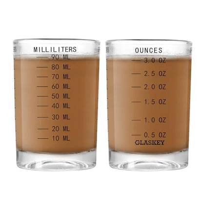 GLASKEY 2 Pack Shot Glass Measuring Cup Set,3 oz/90ML Liquid Heavy High Espresso Glass Cup,Dishwasher Safe,Measurement of Dry and Liquid Ingredients(Black) - color: 3oz-Black-2 Pack
