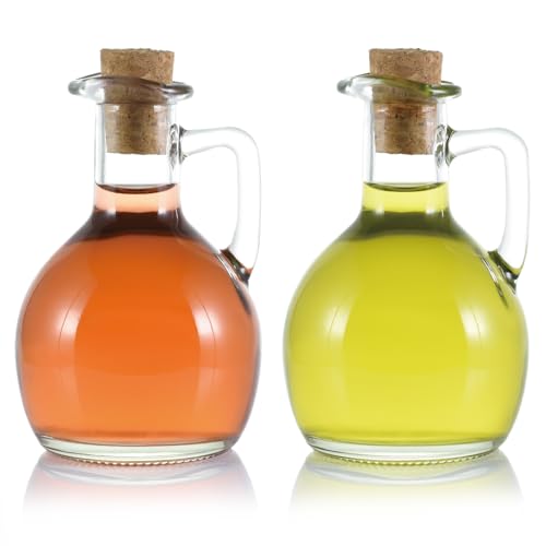 Oil and Vinegar Cruet Set of 2, Glass Dispenser with Airtight Stopper, Condiment Bottles for Salad Dressing