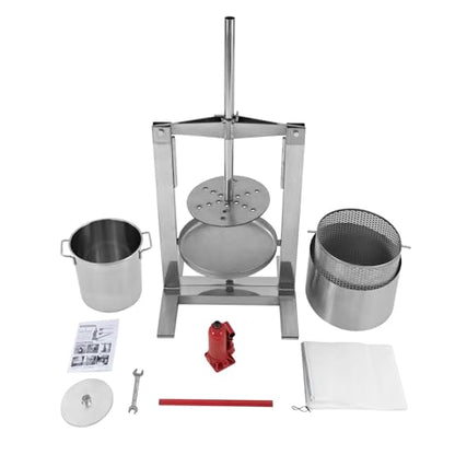 Fruit Wine Press, 5.28 GAL Stainless Steel Hydraulic Jack Juicer Hand Squeezer Barrels Manual Juice Maker Cider Apple Tincture Vegetables Honey Oil Making Press for Kitchen 6613.87 lbs (20L) - size: 20L