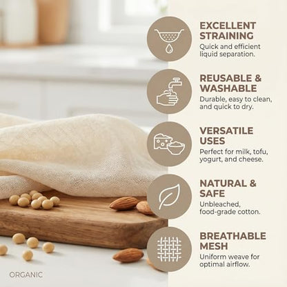 Reusable Cheesecloth 50×50 cm, Fine Cotton Straining Cloth for Cooking, Baking, Juicing & Cheese Making, Washable Kitchen Strainer Fabric