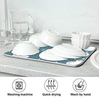 Super Absorbent Dish Drying Mat, Microfiber 23 Fast-Drying Dish Mat, 24" x 18", Kitchen Dish Drying Pad, Snowman Snowflake Cute Christmas Holidays… - color: Snowman Snowflake Cute Christmas Holidays, size: 18" x 24"
