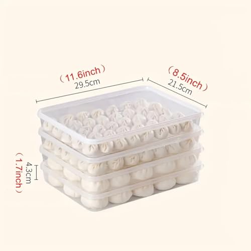 4pcs Dumpling Box Containers for FridgeLarge Plastic Container Flat Storage Bins StackableFood Storage Containers Refrigerator Box DumplingCase Kitchen Supply Tray Fruits, Vegetables, Meat and More