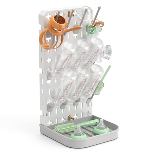 Baby Bottle Drying Rack Baby Bottle Holder Space Saving Bottle Dryer Rack Station Countertop Storage Organizer 12 Travel Bottle Drying Rack Vertical Breast Pump Part Plastic Bag Cup Dryer Tower Grey - color: Gray