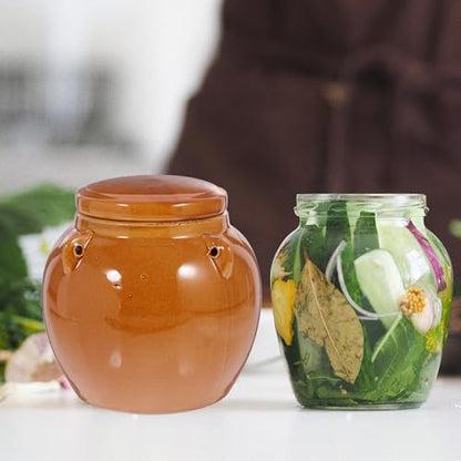 YARNOW Retro Ceramic Pickle Jar with Lid, Chinese Fermenting Jar, 4.7 x 4.9 Inch, Brown, for Home Use