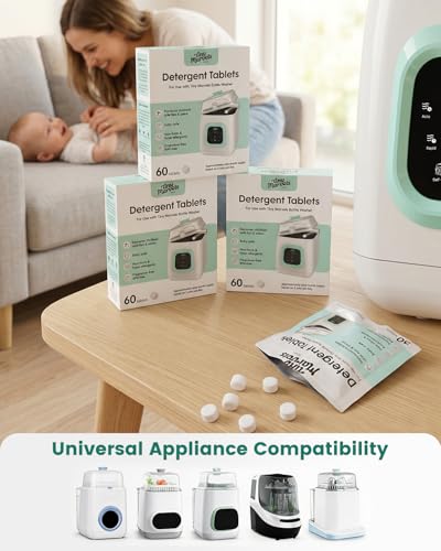 Bottle Washer Detergent Tablets 60PCS Effective for Milk Residue | Compatible with Momcozy, Baby Brezza, Grownsy & All Brands, Cleans Odor, Safe for All Baby Bottles - size: 1 Count (Pack of 60)