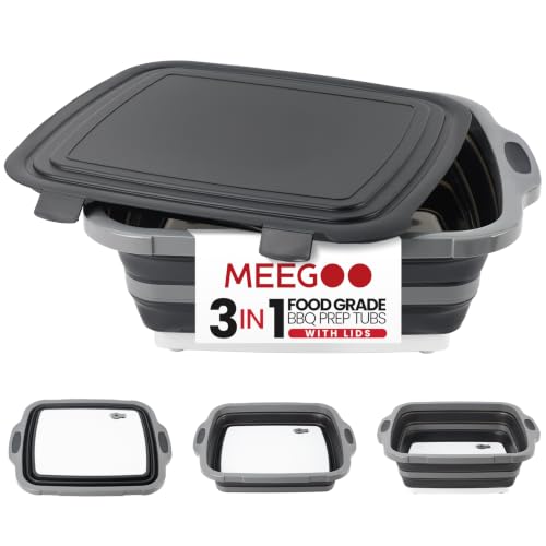 BBQ Prep Tub 3-IN-1 Large 8L Collapsible Cutting Board with Locking Lid for Meal Prep Marinating Food, Camping Sink with Colander, Dish Basin, Storage Blanket for Camping Picnic BBQ, Black - color: Black 8L