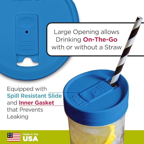 Wide-Mouth Mason Jar Drink Lid - USA Made, BPA-Free, Spill-Resistant for Coffee, Cold Brew & Iced Tea - Fits 3 3/8 in Ball & Kerr Wide Mouth - Pack of 2 - color: Sky Blue
