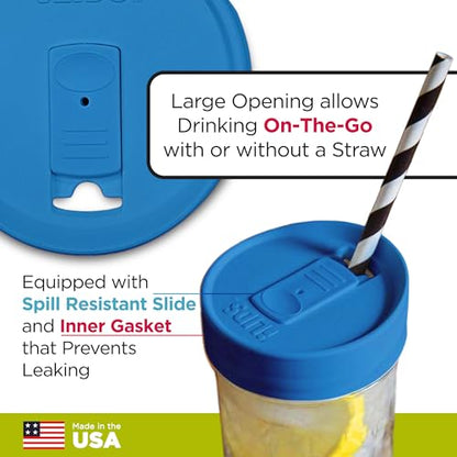 Wide-Mouth Mason Jar Drink Lid - USA Made, BPA-Free, Spill-Resistant for Coffee, Cold Brew & Iced Tea - Fits 3 3/8 in Ball & Kerr Wide Mouth - Pack of 2 - color: Sky Blue