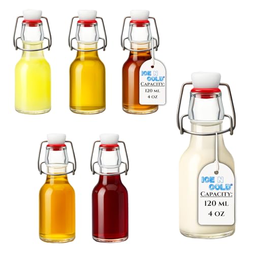 ICE N COLD Glass Swing Top Bottles | Flip Top Glass Bottles for Limoncello, Syrups, Oils, Vinegar, Extracts & Beverages | Airtight Reusable Glass Bottles (6-Pack, SMALL (110ml | 4oz)) - color: 6-Pack, size: 4 Ounces