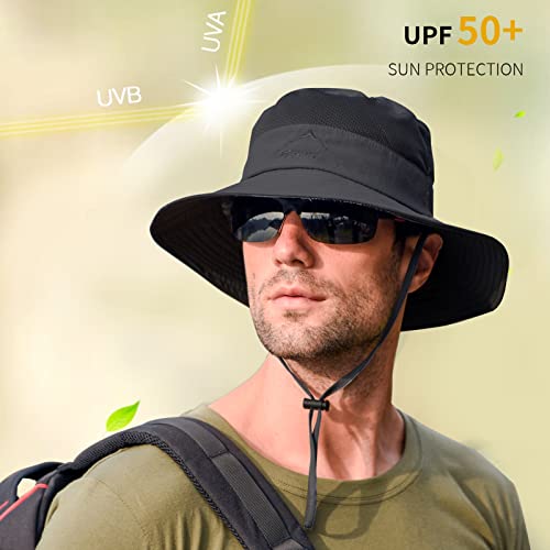 Sun Hats for Men Women Fishing Hat UPF 50+ Breathable Wide Brim Summer UV Protection Hat - color: 1pack-black