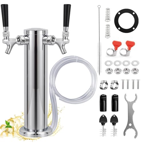 Dual Tap Kegerator Tower Beer Tap Tower 3" Draft Beer Tower Dispenser Keg Tower Beer Faucet Self-Closing Beer Tap Stainless Steel Kegerator Tap Tower Kit with Pre-Assembled Kegerator Line - size: Dual Tap Beer Tap Tower