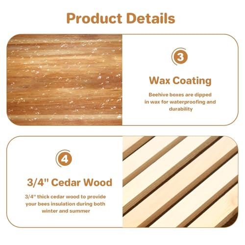 10-Frame Beeswax-Coated Beehive Starter Kit – Complete Langstroth Hive w/2 Deep & 1 Super Box, Cedarwood Construction for Beginner Beekeepers