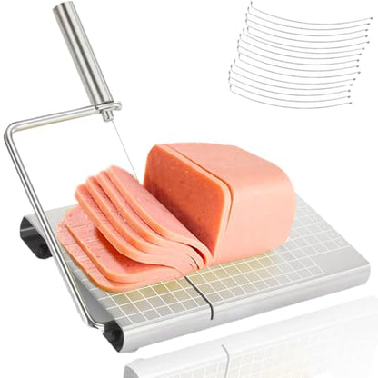 Cheese Slicer with 16 Replacement Wires, Stainless Steel Cheese Cutter Board with Precision Scale for Cutting Cheese Butter Ham Beet Boiled Eggs, Silver