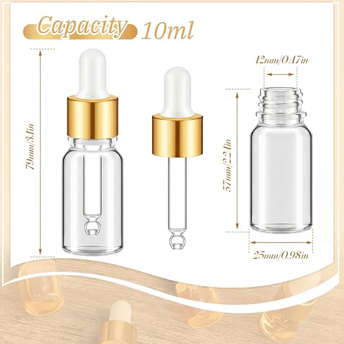 Didaey 100 Pcs 1/2/3/5/10/15 ml Mini Glass Oil Dropper Bottle Bulk, Clear Essential Small Empty Bottles Sample Containers Perfume Liquid Vials with Cap for Traveling (10 ml,Champagne Gold) - color: Champagne Gold, size: 10 ml