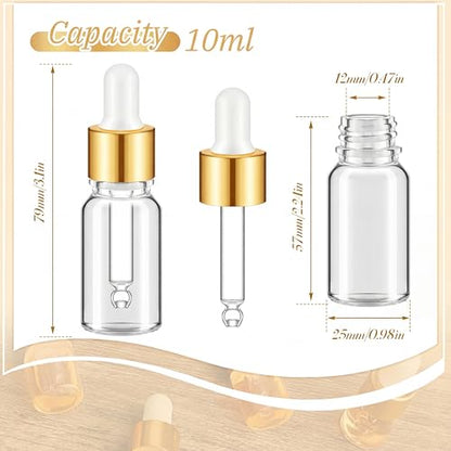 Didaey 100 Pcs 1/2/3/5/10/15 ml Mini Glass Oil Dropper Bottle Bulk, Clear Essential Small Empty Bottles Sample Containers Perfume Liquid Vials with Cap for Traveling (10 ml,Champagne Gold) - color: Champagne Gold, size: 10 ml