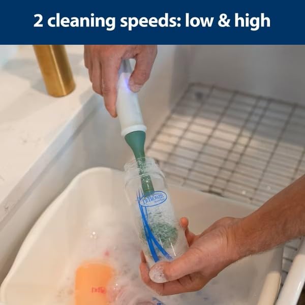 Dr. Brown's Electric Silicone Brush Set | Spinning Handle, 3 Brushes to Clean Baby Bottles, Spouts, Nipples, and Straws, BPA-Free