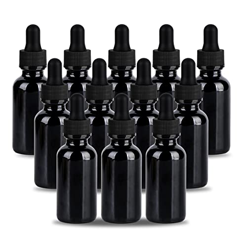 1 oz UV Resistant Dropper Bottle 12 Pack Black Glass Boston Bottles 30ml with Eye Droppers Black Caps for Essential Oils, Perfume, Leak Proof Travel Bottles for Liquids - color: UV Black, size: 1 oz, 12 pack