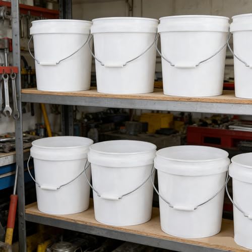6 Pack 4-Gallon White Bucket with Lid, Food-Grade Bucket Pail | BPA-Free Durable Plastic Pail for Storage and Food Prep, Metal Handle With Plastic Grip, Stackable