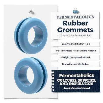 Fermentaholics Airlock Fermentation Replacement Grommets for Fermenter Lid – 20 Pack Grommet Fits 1/2 Inch Hole, For Standard 3/8 in Airlocks, Beer, Wine, Cider, Mead, Fermented Foods (Light Blue) - color: Light Blue