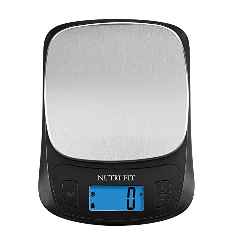 NUTRI FIT Ultra Slim Kitchen Scale Digital Food Weight Scale for Baking Cooking in Grams and Ounces Tare & Backlit LCD Display 11lb 5kg Capacity- Black/Stainless Steel - color: Black