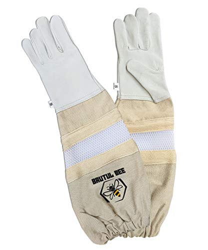 Brutul Bee Kids Beekeeping Goatskin Leather Gloves Children Beekeeper Protective Gauntlets with Ventilated Mesh Sleeve Cuffs (XS) - size: X-Small
