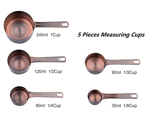 Copper Measuring Cups and Spoons Set 13, Stainless Steel Measuring Cups and Spoons Set for Baking and Kitchen, Metal Metric & US Measuring Set - color: Copper