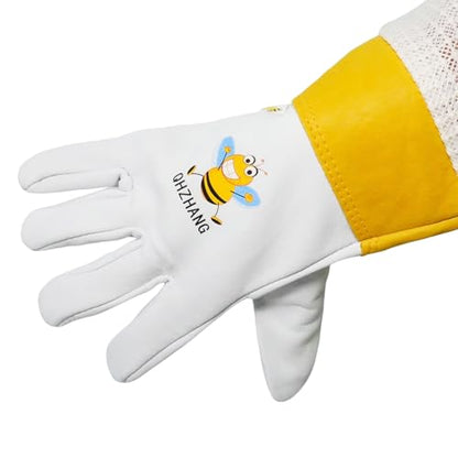 Stingproof Goatskin Beekeeping Gloves, 3-Layer Breathable Sleeve(S) | Elastic cuffs for a secure bee-proof seal, unisex comfy fit, ideal for both beginner of professional beekeepers - size: S