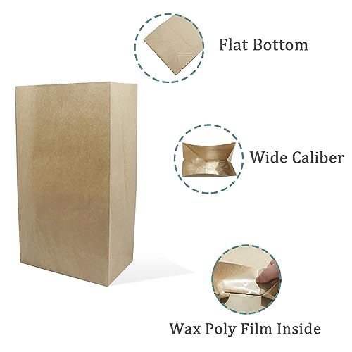 PABCK Brown Kraft Paper Wax Bags Take Out Food Bag 50 Pcs 4.7x2.7x8.6 inch | Greaseproof Food Storage Container for Small Business Home Kitchen Lunch Bread Sandwichs Snack Packaging Bags Craft Organizer - size: 4.7x2.7x8.6 inch (12x7x22cm)