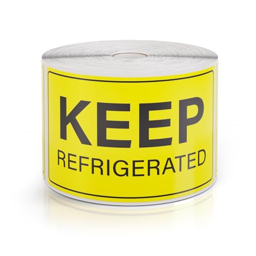 500 Pcs Keep Refrigerated Stickers 5 x 3 Inches Yellow Waterproof Vinyl Labels Perishable Warning Label for Cold Food Shipping