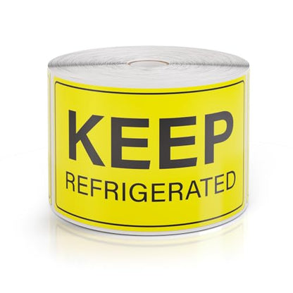 500 Pcs Keep Refrigerated Stickers 5 x 3 Inches Yellow Waterproof Vinyl Labels Perishable Warning Label for Cold Food Shipping
