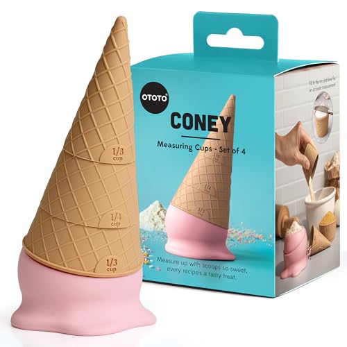OTOTO Coney Ice Cream Measuring Cups Set – Detachable Plastic Measuring Cup Set for Baking & Cooking, Cute Measuring Cups for Liquid, Cute Baking Supplies, Kitchen Gadgets, Baking Gifts - style: Coney