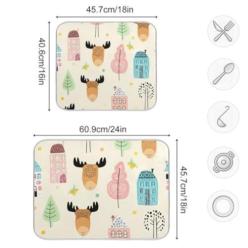Moose Tree House Beige Dish Drying Mat for Kitchen Counter Super Absorbent Draining Mat with Non-slip Backed Coffee Mat for Dish Cups Bowl Bottles Countertops Sinks Draining Racks