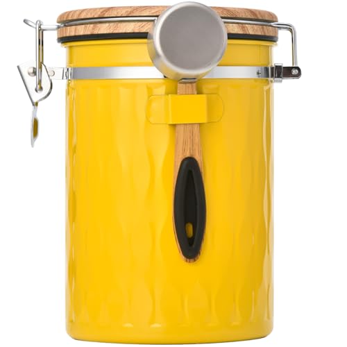TEDSWAIT Coffee Container with Sealed Cantilever Lid and Scoop, Airtight Stainless Steel Kitchen Food Storage Canister with Date Tracker, 1.8L(Yellow) - color: Yellow
