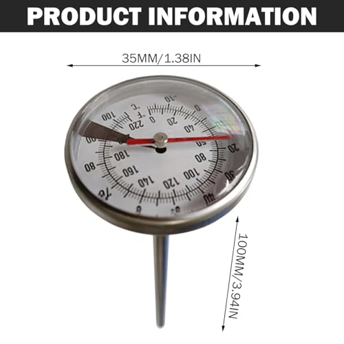 Water Thermometer for Tea Kettle Stainless Steel Water Temperature Thermometer with 1.4in Dial & 4in Probe Temperature Meter for Hot Liquid with Nut & Spacer