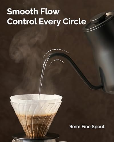 INTASTING Gooseneck Electric Kettle, ±1℉ Temperature Control, Stainless Steel Inner, Quick Heating, for Pour Over Coffee, Brew Tea, Boil Hot Water, 1500W/0.9L (Glossy Black) - color: Glossy Black