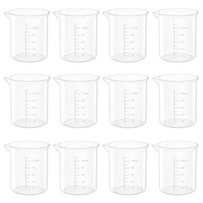 12 Pcs 3.4 Oz Transparent Experiment Measuring Cup | 100ml Plastic Beaker for Science Experiment, Measuring - size: 100ml (3.4oz) - Pack of 12