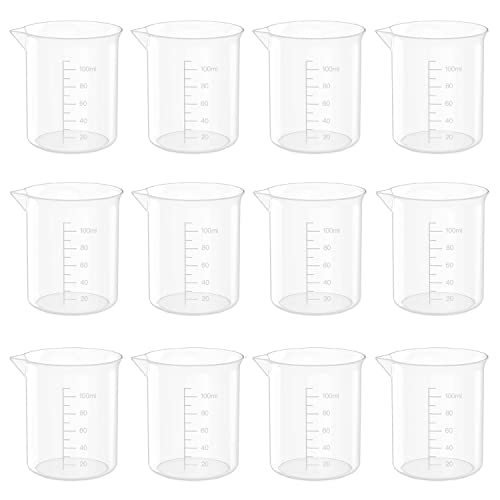 12 Pcs 3.4 Oz Transparent Experiment Measuring Cup | 100ml Plastic Beaker for Science Experiment, Measuring - size: 100ml (3.4oz) - Pack of 12