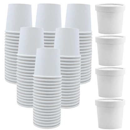 60 Pack 12 oz White Paper Ice Cream Cups with Lids, To Go Soup Containers Dessert Bowl, Microwave and Freezer Safe Food Storage Bowls for Parties, Christmas, Takeout, Picnics