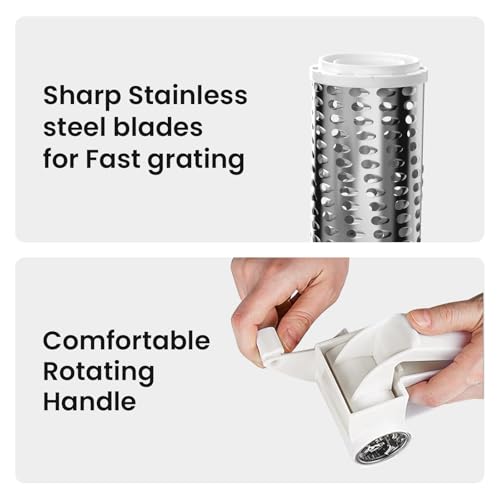 Cheese Grater with Handle, Rotary Cheese Grater,Vegetable, Chocolate, Hard Cheese & Nut Grater,White - color: White