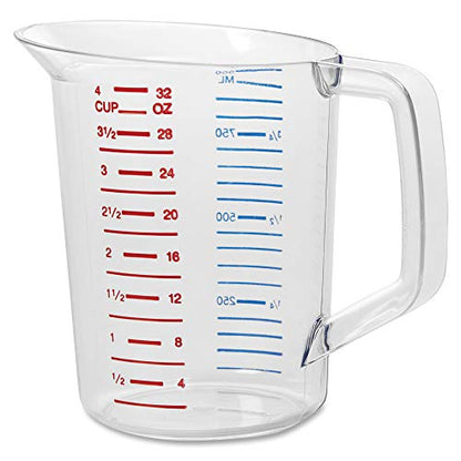 Rubbermaid Commercial Products Bouncer Clear Measuring Cup 4-Cup/1-Quart Clear Strong Food Grade Easy Read for Liquid/Dry Ingredients for Home/Professional Kitchen (Pack of 6) - size: 1 Qt (Pack of 6)