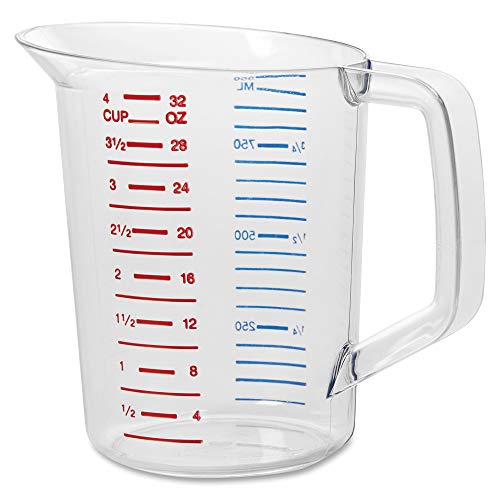 Rubbermaid Commercial Products Bouncer Clear Measuring Cup 4-Cup/1-Quart Clear Strong Food Grade Easy Read for Liquid/Dry Ingredients for Home/Professional Kitchen (Pack of 6) - size: 1 Qt (Pack of 6)
