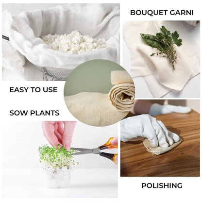 Dark White Premium Reusable Cheesecloth 100% Organic Cotton for Straining, Cooking, Nut Milk, Durable, Chemical-Free, Multi-Purpose Fabric for Crafts, and Household Needs (12 Pieces - Grade 100) - size: 12 Pieces - Grade 100