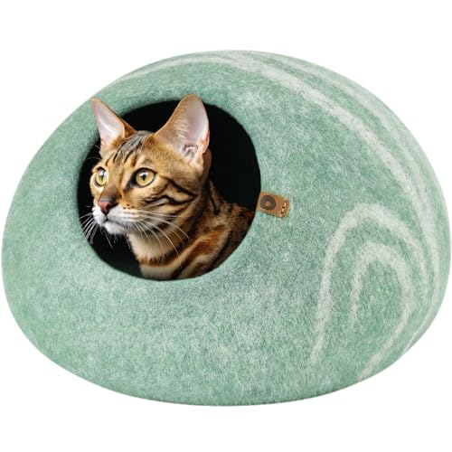 MEOWFIA Cat Cave – Premium Felt Cat Bed Enclosure for Indoor Cats, Handmade Merino Wool (Pistachio, Large) - color: Pistachio, size: Large